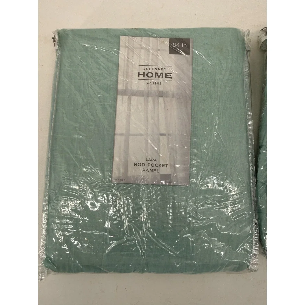 JCPenney Home Lara Rod Pocket Curtain Panels Mint Ash 50x84 Set‎ of 2 (1 Open)
